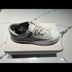 NWOT, Suncco Paris, white leather, perforated circle design, leather sneakers.